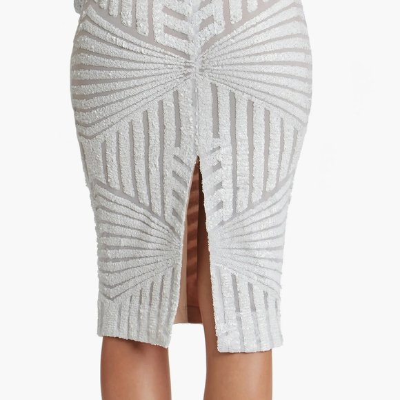 Dress the Population Emery Sequined Bodycon Dress White XL - Picture 2 of 6